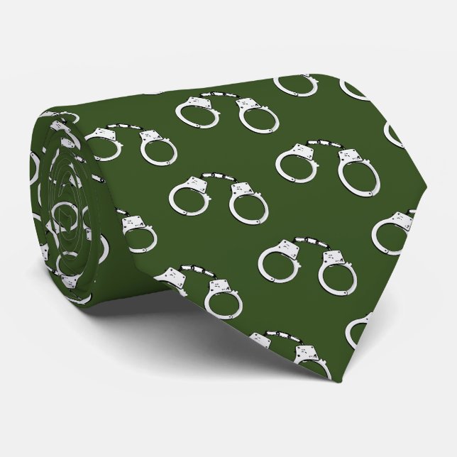 Military Police Officer Green Handcuff Patterned Neck Tie (Rolled)