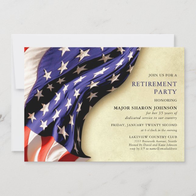 Military Red White and Blue Retirement Party Invitation (Front)