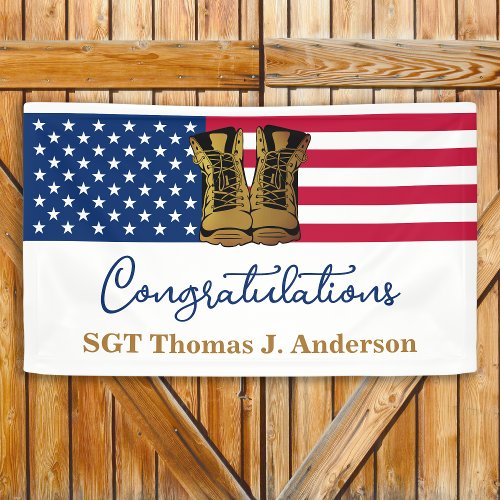 Military Retirement American Flag Gold Boots Army  Banner