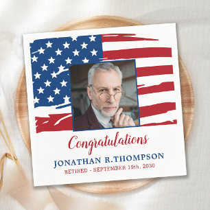 Military Retirement American Flag Photo Patriotic Napkins