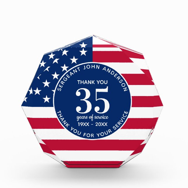 Military Retirement American Flag Service  Acrylic Award (Front)