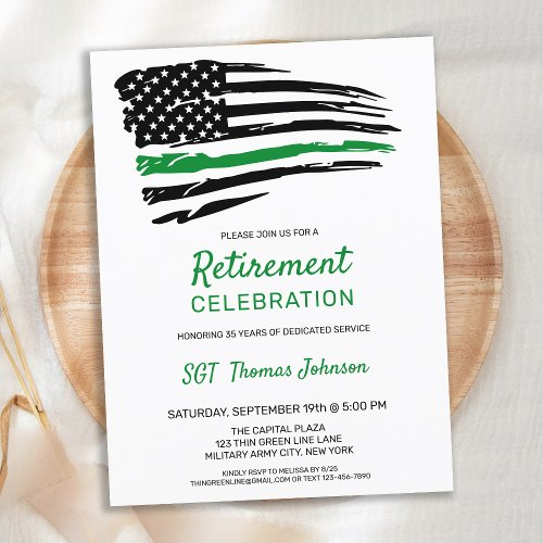 Military Retirement American Flag Thin Green Line Announcement Postcard