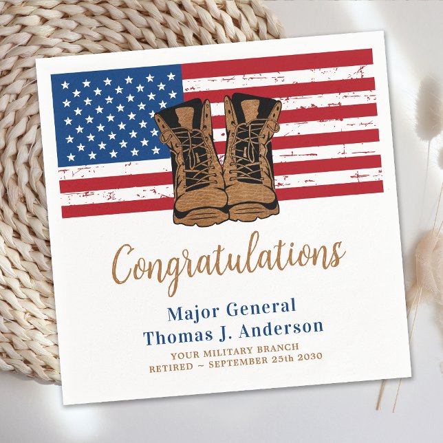 Military Retirement Army Boots American Flag Party Napkins (Creator Uploaded)