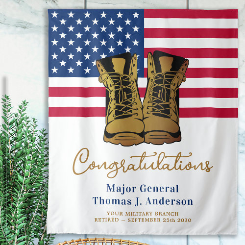 Military Retirement Army Boots USA American Flag Tapestry