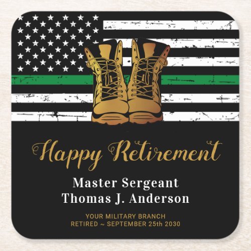 Military Retirement Army Thin Green Line Flag Square Paper Coaster