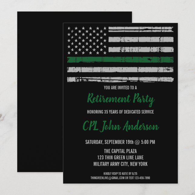 Military Retirement Army Thin Green Line Invitation (Front/Back)