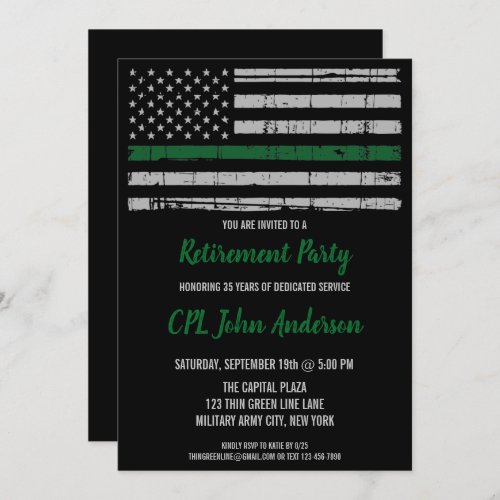 Military Retirement Army Thin Green Line Invitation