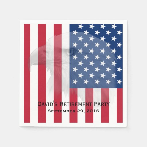 Military Retirement Bald Eagle & American Flag Paper Napkin | Zazzle