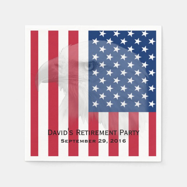 Military Retirement Bald Eagle & American Flag Paper Napkins (Front)