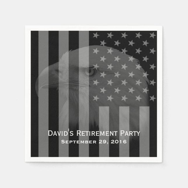 Military Retirement Bald Eagle & US Flag Formal Napkins (Front)