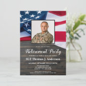 Military Retirement Custom Photo American Flag Inv Invitation (Standing Front)