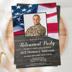 Military Retirement Custom Photo American Flag Inv Invitation
