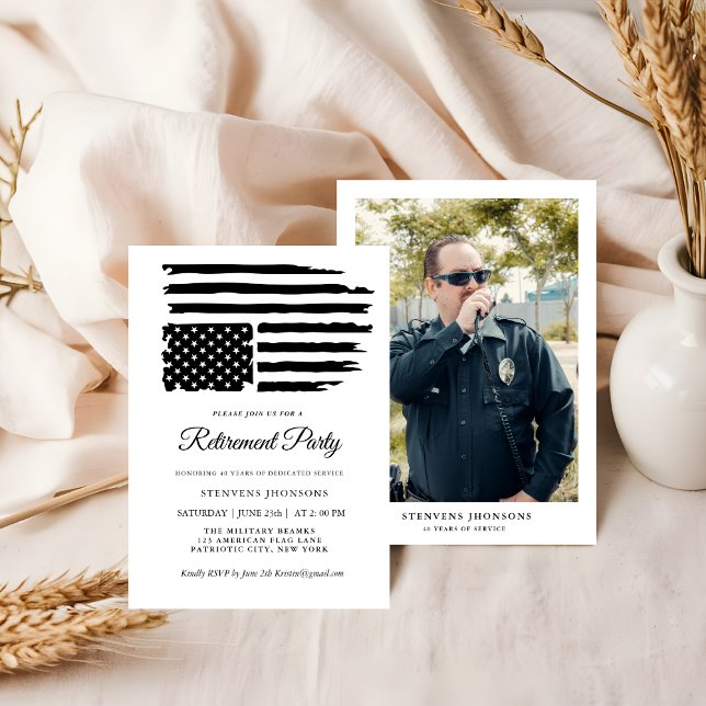 Military Retirement Custom Photo American Flag Invitation (Creator Uploaded)