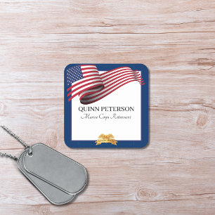 Military Retirement Flag Gold Crest Square Paper Coaster