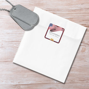 Military Retirement Flag Gold Crest Square Sticker