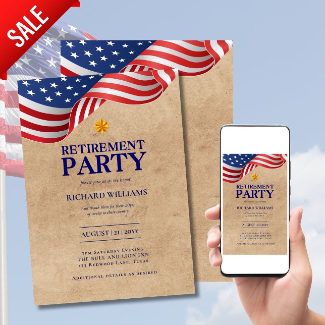 MILITARY RETIREMENT Gold Oak Leaf Colonel US Flag Invitation (Creator Uploaded)
