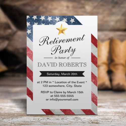 Military Retirement Gold Star  American Flag Invitation