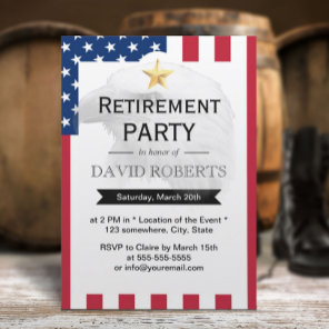 Military Retirement Gold Star Eagle & US Flag Invitation