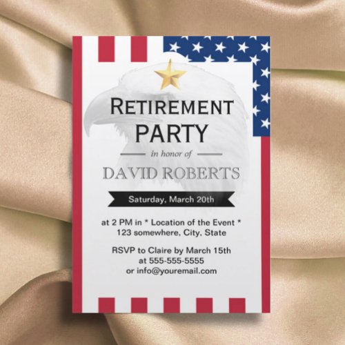 Military Retirement Gold Star Eagle &amp; US Flag Card
