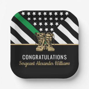Military Retirement Green Line Flag Army Patriotic Paper Plates