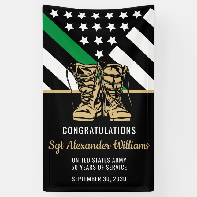 Military Retirement Green Line Flag Patriotic Army Banner (Vertical)