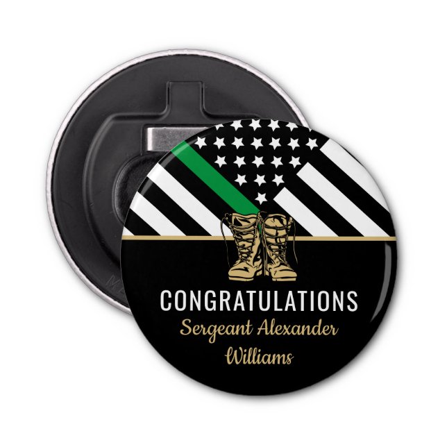 Military Retirement Green Line Flag Patriotic Army Bottle Opener (Front)