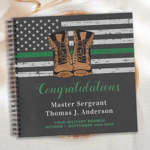 Military Retirement Guest Thin Green Line Leather Notebook
