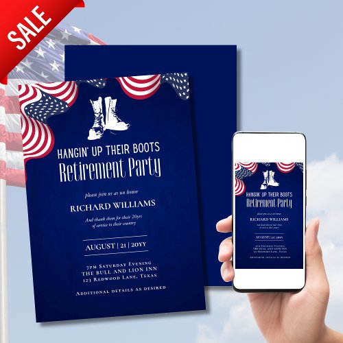 MILITARY RETIREMENT Hanging Up Their Boots US FLAG Invitation