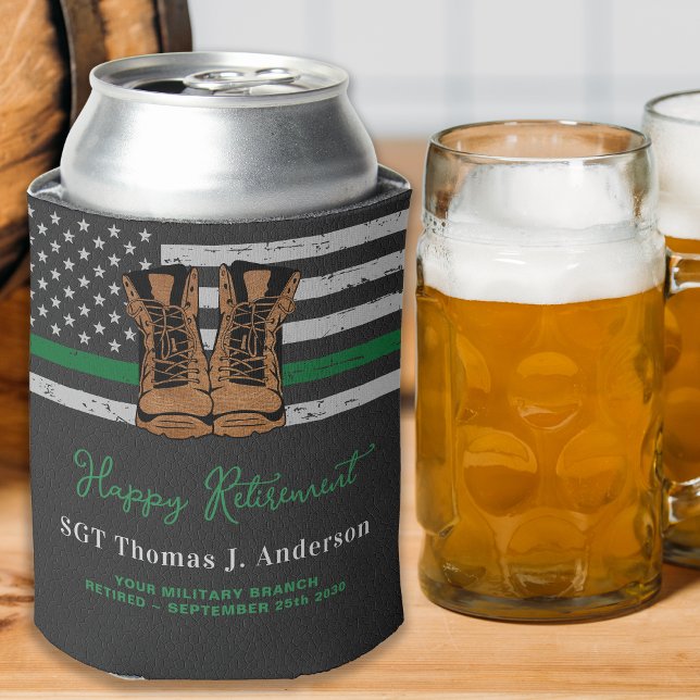 Military Retirement Leather Thin Green Line Army Can Cooler (Creator Uploaded)