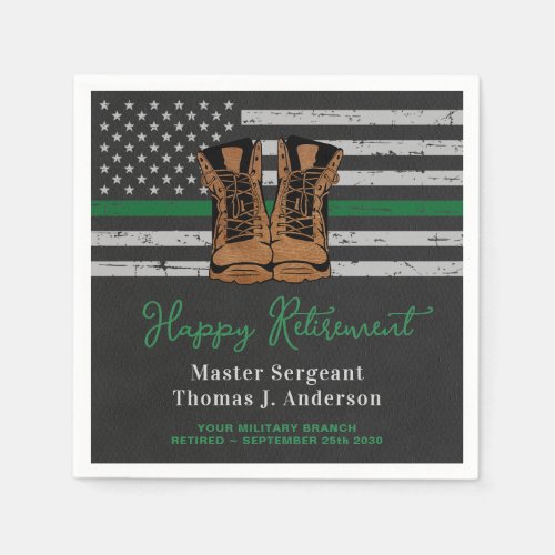 Military Retirement Leather Thin Green Line Army  Napkins