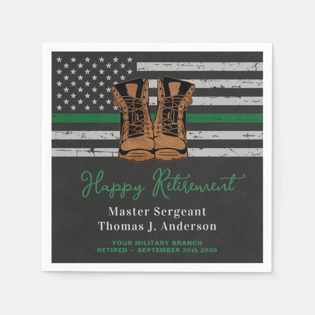 Military Retirement Leather Thin Green Line Army  Napkins (Front)
