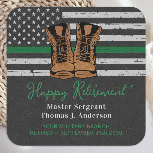 Military Retirement Leather Thin Green Line Army Square Sticker
