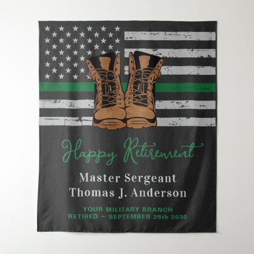 Military Retirement Leather Thin Green Line Army  Tapestry