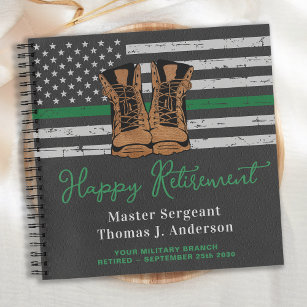 Military Retirement Leather Thin Green Line Guest  Notebook