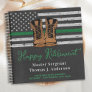 Military Retirement Leather Thin Green Line Guest  Notebook