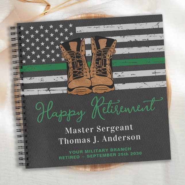 Military Retirement Leather Thin Green Line Guest  Notebook (Creator Uploaded)