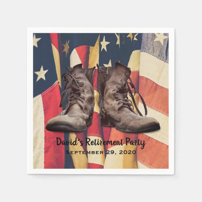 Military Retirement Old Boots American Flag Napkins (Front)