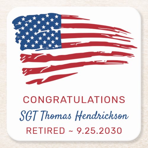 Military Retirement Party American Flag Patriotic Square Paper Coaster