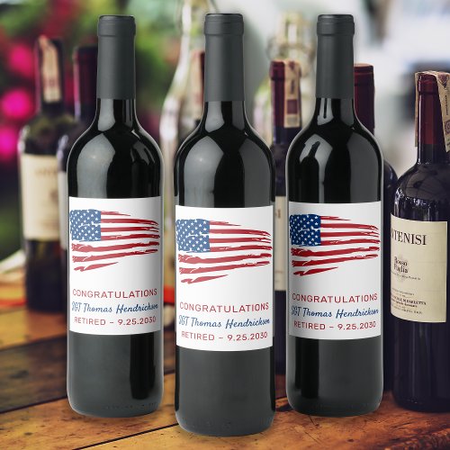 Military Retirement Party American Flag Patriotic Wine Label