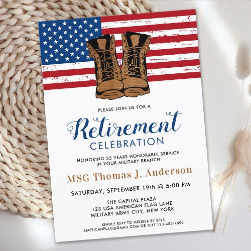 Military Retirement Party Army Boots American Flag