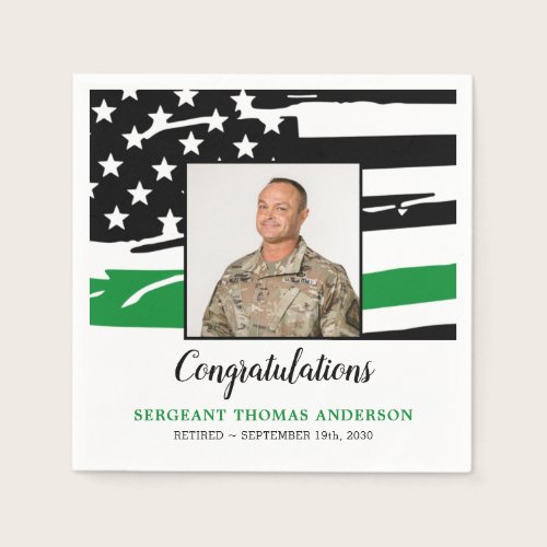 Military Retirement Party Custom Photo Green Flag Napkins
