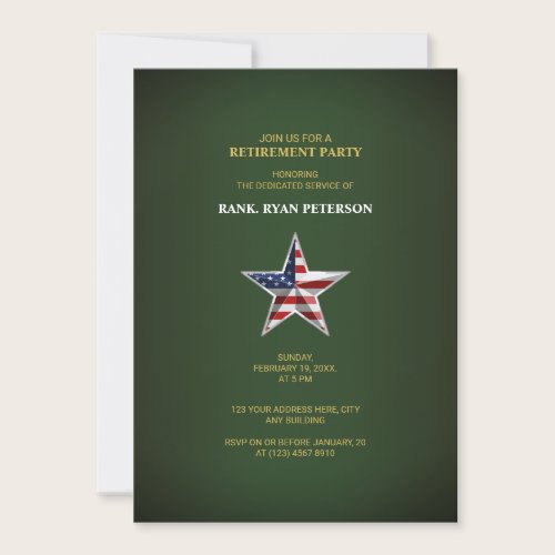 Military Retirement Party - Patriotic Star Green Invitation
