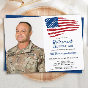 Military Retirement Party Photo USA American Flag  Invitation