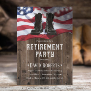 Military Retirement Party Rustic Wood USA Flag Invitation