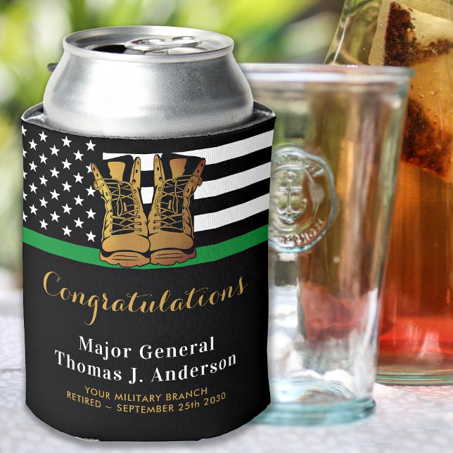 Military Retirement Party Thin Green Line Boots Can Cooler (Creator Uploaded)