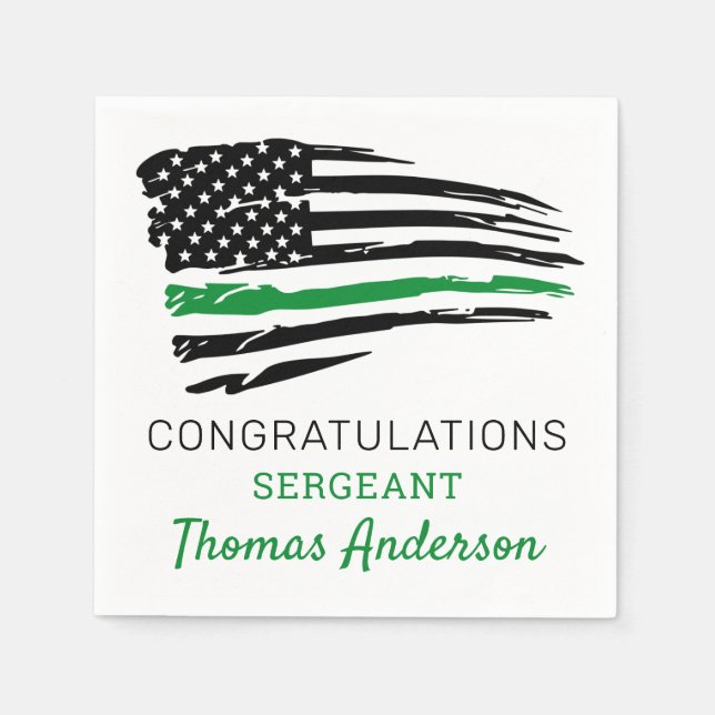 Military Retirement Party Thin Green Line Flag  Napkins (Front)