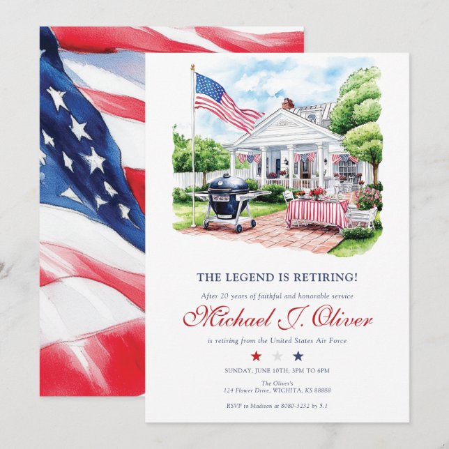 Military Retirement Patriotic Backyard Celebration Invitation (Front/Back)