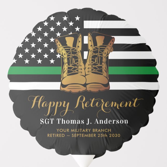 Military Retirement Personalized Thin Green Line Balloon (Front)