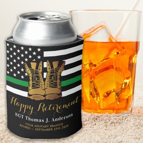 Military Retirement Personalized Thin Green Line  Can Cooler