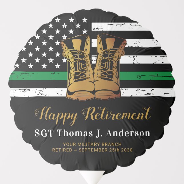 Military Retirement Thin Green Line Army Boots Balloon (Front)